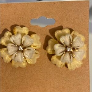 Floral Gold and Cream Earrings Acrylic glitter post style